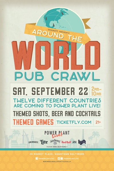 Around the World Pub Crawl in September in downtown Baltimore