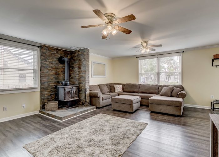 8134 Bullneck Road, living room with wood burning stove