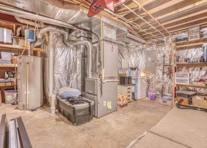 214 Steed Lane, basement showing furnace and hot water heater