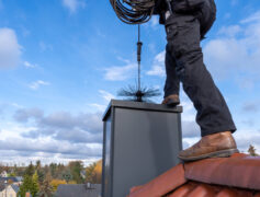 Chimney sweep on a roof demonstrating that energy efficiency matters.