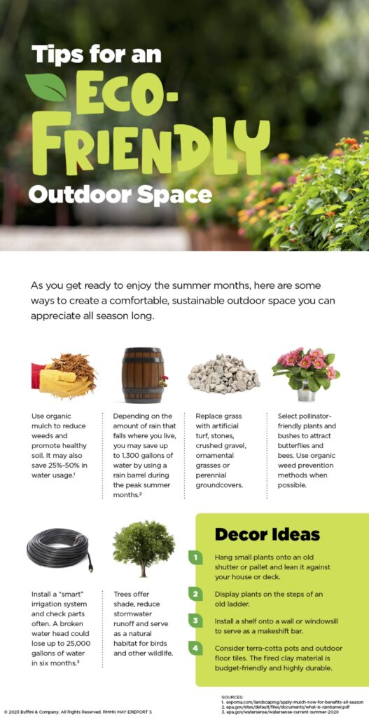 Infographic about all of the things you can do to have an eco-friendly outdoor space.