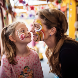 Mother and daughter with face paint.