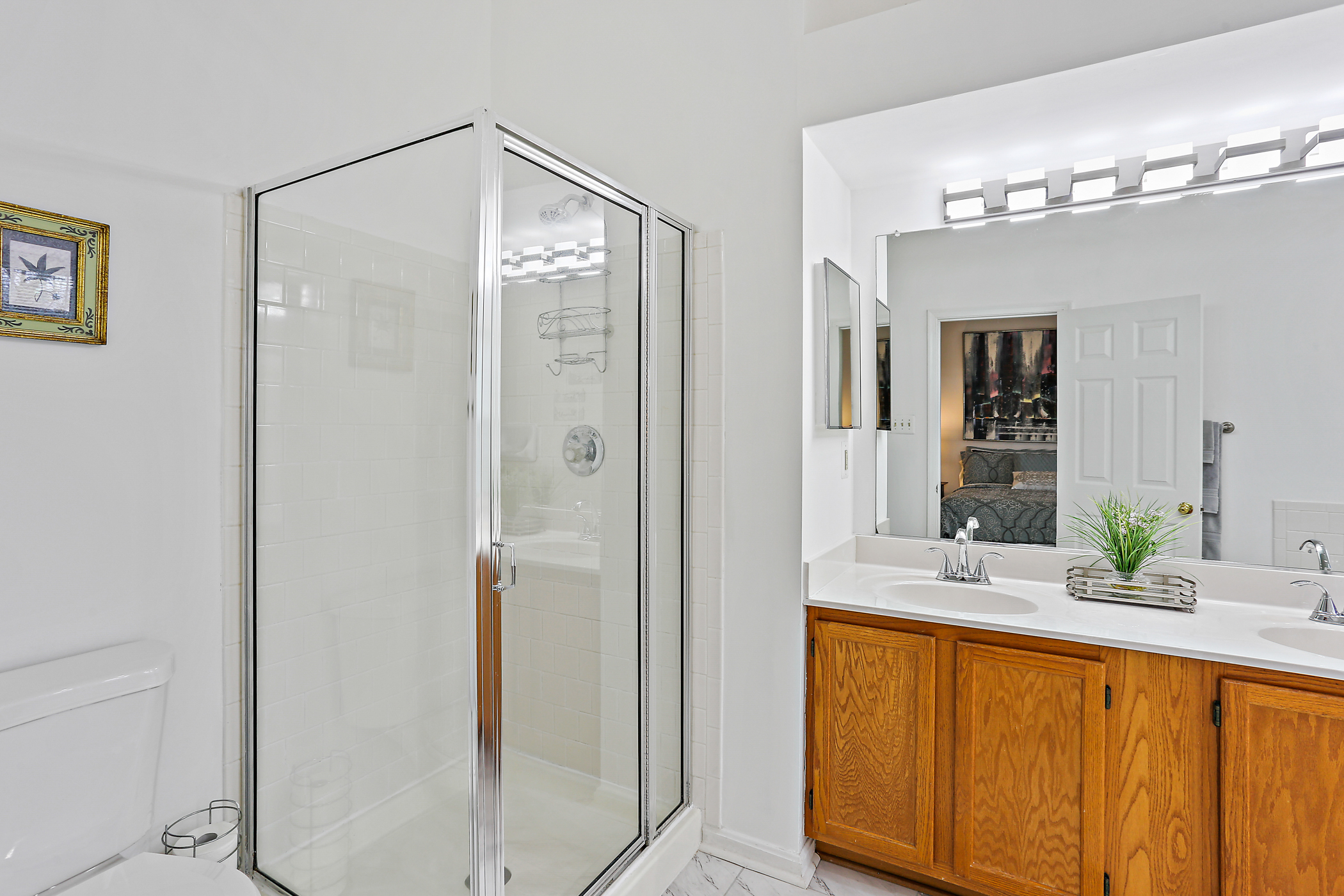 6203 Knolls Ct, bathroom with glass shower enclosure.